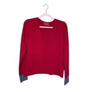 Zadig &‎ Voltaire Red Grey 100% Cashmere Scoop Neck Sweater Size Medium